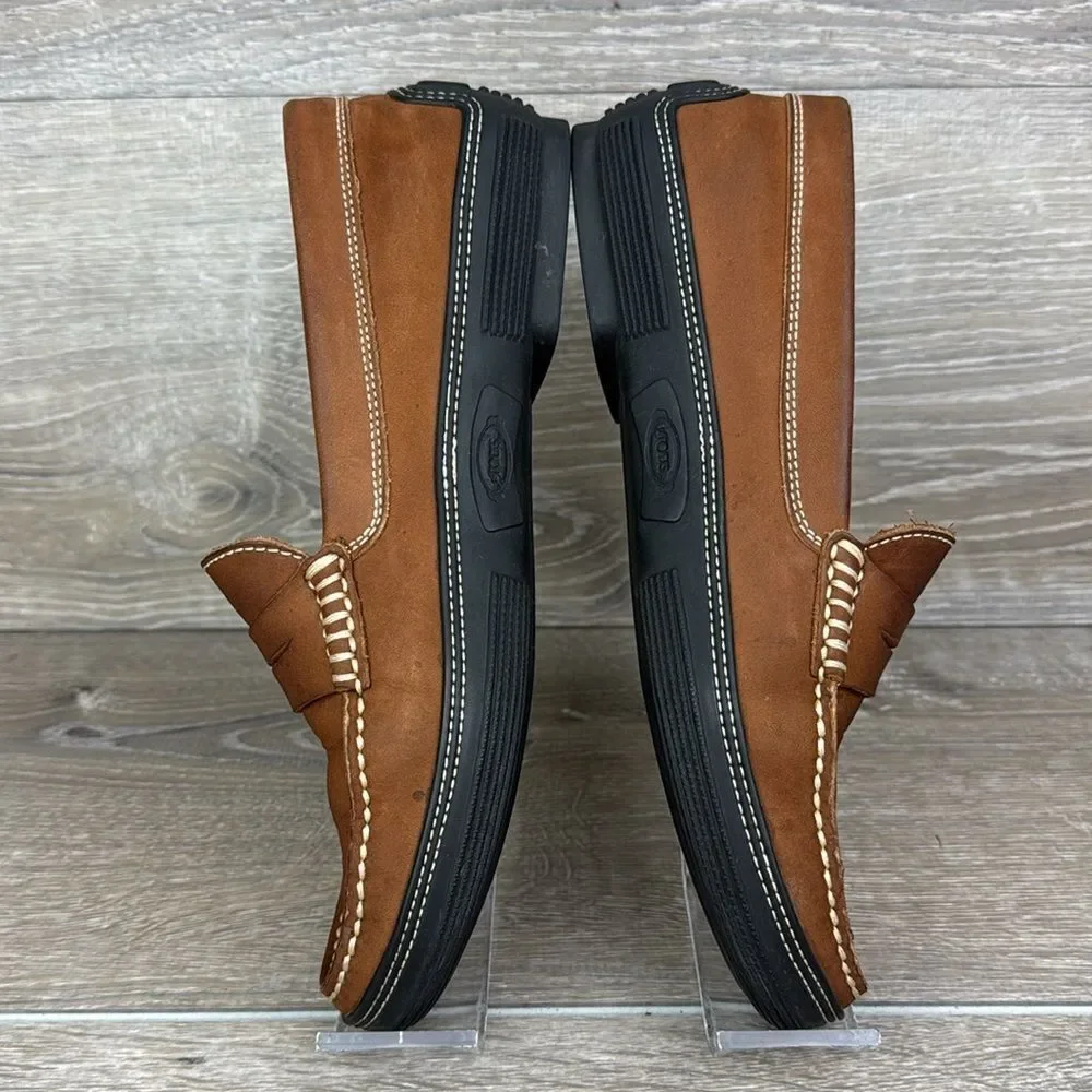 Tod’s Slip On Brown Leather Men’s Sz 7 Vibram Sole Penny Loafers